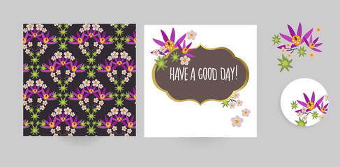 dark vector set floral blooming card minimalistic square