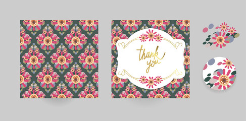 vector set floral blooming card minimalistic square