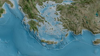 Aegean Sea tectonic plate - outlined. Satellite