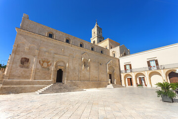 Fototapeta na wymiar Matera Cathedral is a Roman Catholic cathedral in Matera, Basilicata, Italy. It is dedicated to the Virgin Mary under the designation of the Madonna della Bruna and to Saint Eustace.