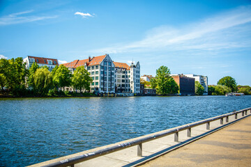 Flats in the sunset at the river in the near of berlin castle park