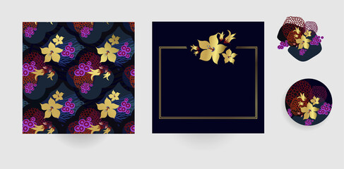 dark vector set floral blooming card minimalistic square