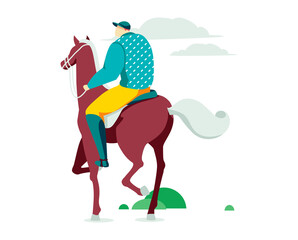 Male character horse rider, person hobby horseman sport equine racing isolated on white, cartoon vector illustration. Professional man drive stallion, amateur competition show jumping.
