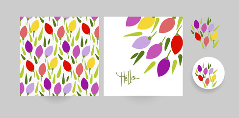 tulips vector set floral blooming card minimalistic square