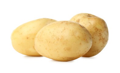Fresh raw organic potatoes on white background