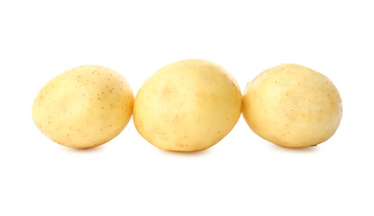 Fresh raw organic potatoes on white background