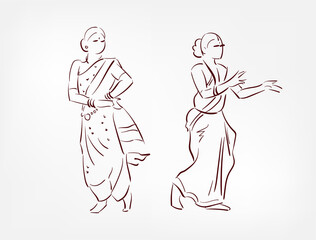 Goa state India ethnic indian woman girl dance traditional sketch isolated design element