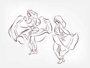Haryana state India ethnic indian woman girl dance traditional sketch isolated design element