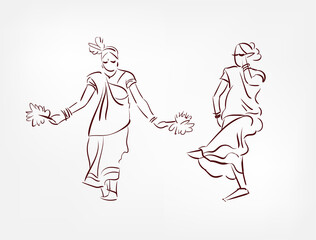Jharkhand state India ethnic indian woman girl dance traditional sketch isolated design element