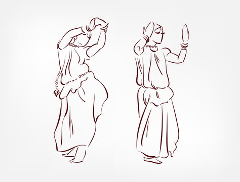 Chhattisgarh state India ethnic indian woman girl dance traditional sketch isolated design element