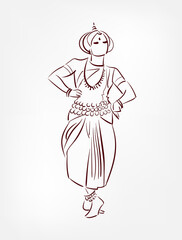 ethnic indian woman girl dance traditional sketch isolated design element