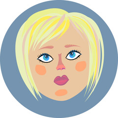 cute cartoon portrait of young woman with blond hair and blue eyes