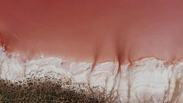 Beautiful aerial wide vibrant summer view of las Salinas de Torrevieja, The Pink Lake Of Torrevieja, pink salt lagoon in Torrevieja, Costa Blanca, province of Alicante, Spain
