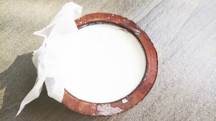 Home made clay pot curd in Sri Lanka.Diary product as dessert.