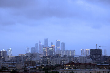 Evening in the city. Moscow apartments in the evening. Business Center Moscow City. Moscow. Russia.