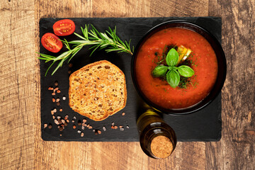 Traditional cold spanish tomato gazpacho soup.
