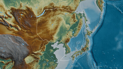 Amur tectonic plate - outlined. Relief