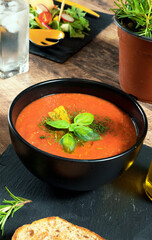 Traditional cold spanish tomato gazpacho soup.