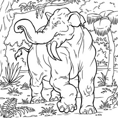 Colouring book for kids and children. Cartoon illustration. prehistoric animals. Deinotherium