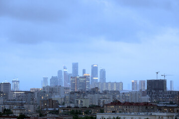 Evening in the city. Moscow apartments in the evening. Business Center Moscow City. Moscow. Russia.