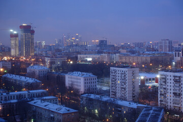 Early morning in the city. Moscow apartments in the morning. Business Center Moscow City. Moscow. Russia.