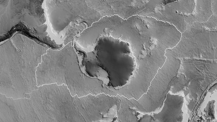 Antarctic tectonic plate - outlined. Grayscale