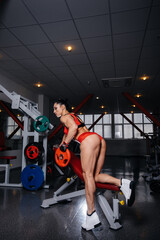 Fototapeta na wymiar Sportive young girl posing in the gym. Doing sports, fitness.