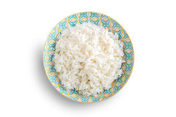 The rice is cooked in an Asian food bowl.