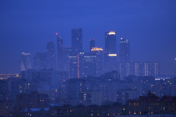 Night city. Moscow apartments at night. Business Center Moscow City. Moscow. Russia.