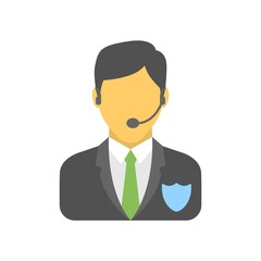 Call center operator icon in flat design style. Customer support representative sign.