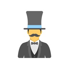 Magician icon in flat design style. Wizard, illusionist sign.