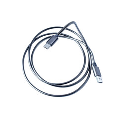 Usb chrome black and white cable isolated on white background. Top view