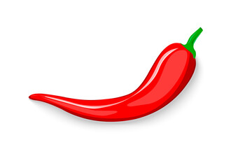 Red hot chili pepper with shadow isolated on white background. Fresh pepper, an ingredient in Mexican cuisine, gives a pungent taste, fiery breath, burning sensation. Template for banner .Vector image