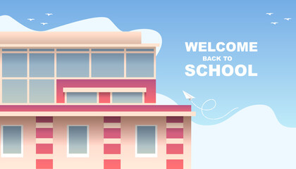 Modern illustration depicting a school building. Back to school poster, banner. Vector illustration.