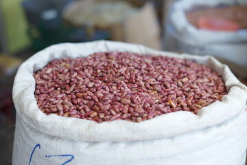 Sack of Red kidney bean for sale at traditional vegetable market
