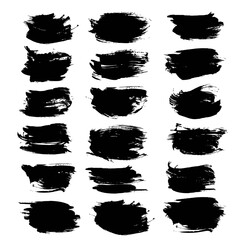 Textured strokes thick black paint  set isolated on a white background