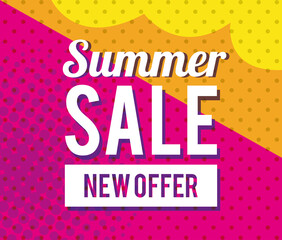 summer sale new offer banner of pink and yellow color vector illustration design