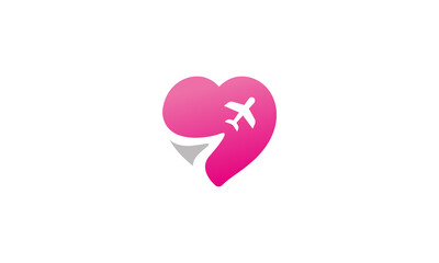 love travel logo design . a flight symbol in the heart . creative logo design . vector illustration