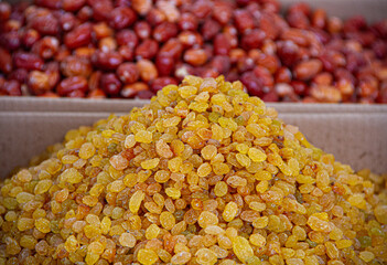 Yellow sultanas and silverberries in the grocery