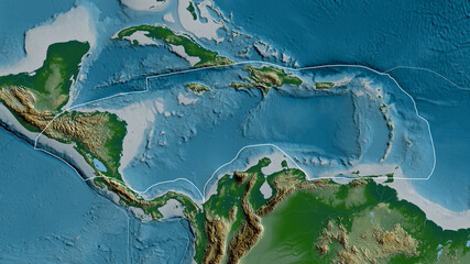 Caribbean tectonic plate - outlined. Physical