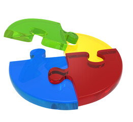 Four pieces puzzle circles diagram. 3d illustration