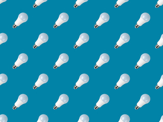 electric led light bulb seamless pattern over blue background. backdrop texture.