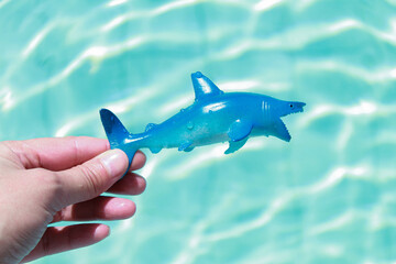 Imagen de un tiburón de juguete color azul 