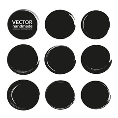Black abstract circles set from thick black textured paint smear