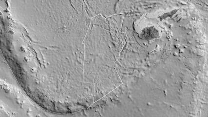 Conway Reef tectonic plate - outlined. Grayscale