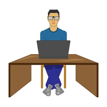 Icon guy with a laptop on a white background