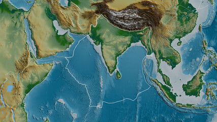 Indian tectonic plate - outlined. Physical