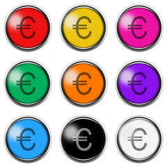 Euro symbol sign button icon set isolated on white with clipping path
