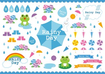 梅雨・雨の日のイラストセットです。