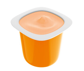 Kid cherry or fruit yogurt with spoon isolated on white background. clipping path 3d illustration